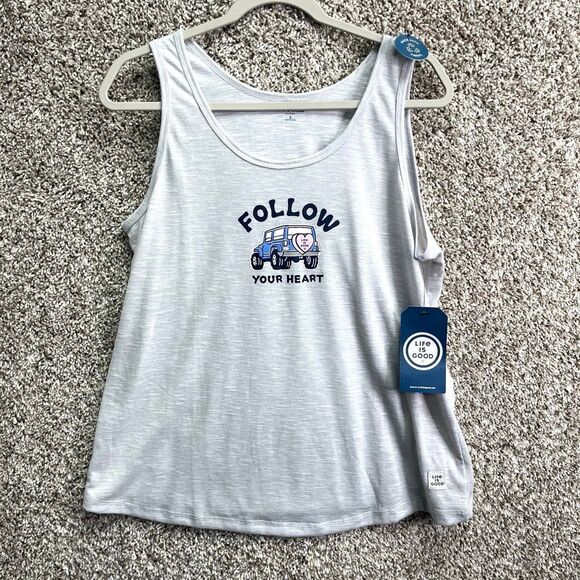 Life Is Good Tank Top Women’s L Gray “Follow Your Heart” Jeep Sleeveless PJ NWT - Picture 1 of 7